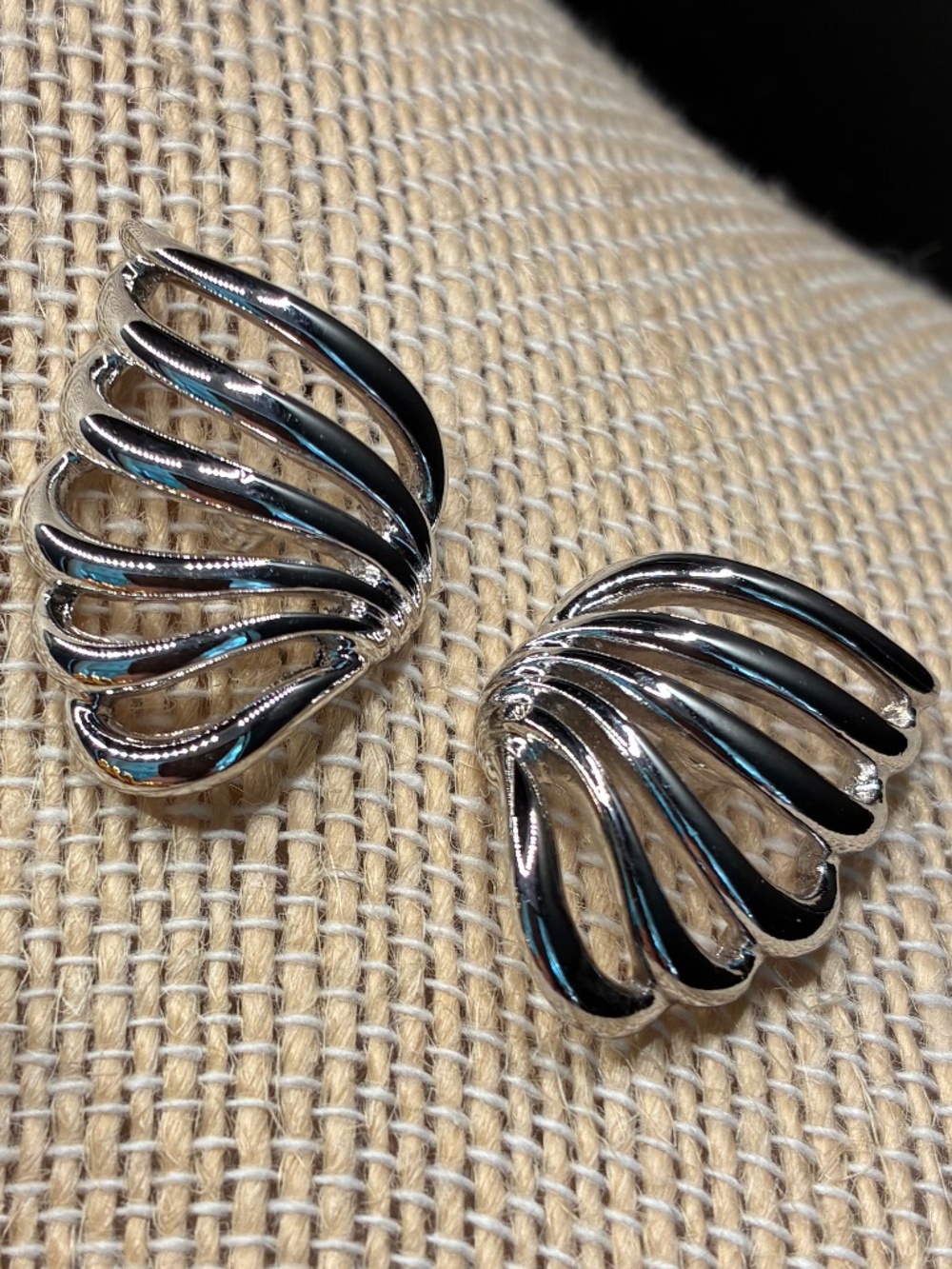 Vintage Monet silver-tone with 14k post back earrings with delicate wavy design